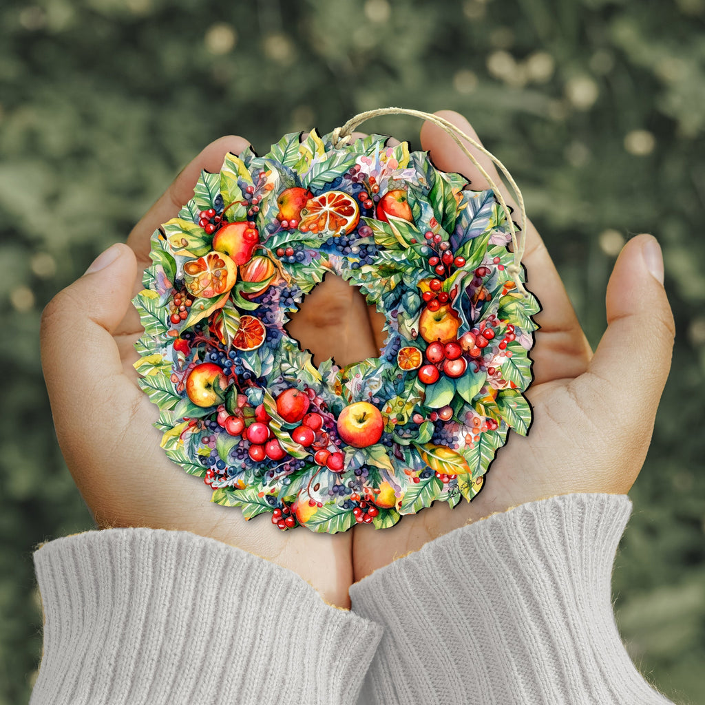 Summer Harvest Fruit Wreath Wooden Ornaments by G. Debrekht Christmas Decor - 8611071
