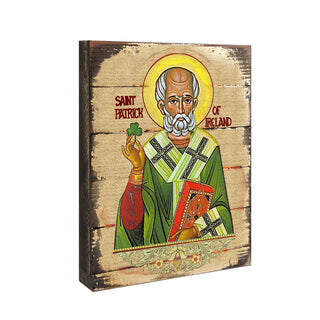 Saint Patrick Wooden Gold Plated Religious Christian Sacred Icon - Celtic Decor - 85060