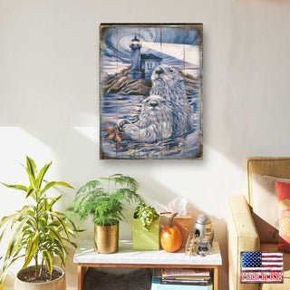 Starlight Otter Lighthouse Wooden Wall Art by J. Bergsma - Nature Wildlife Decor - 8592572BP-JB