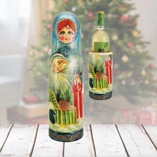 Fairy Tale Hand-Painted Wooden Bottle Holder, Wine Box, Tall Gift Box by G. DeBrekht - Christmas Decor - 190501