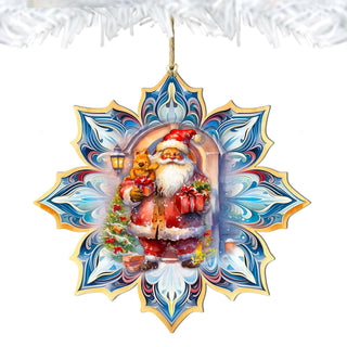 Santa with Gifts Snowflake Large Wooden Ornament by G. Debrekht - Christmas Santa Snowman Decor - 8688421M