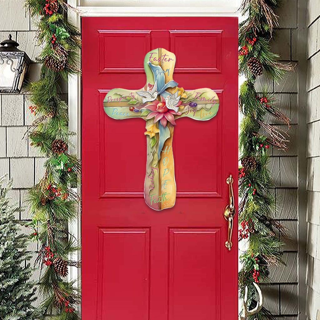 Easter Cross with Doves Holiday Door Decor by G. Debrekht - Easter Spring Decor - 8688167H