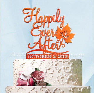 Wedding Cake Topper - Custom HAPPILY EVER AFTER Cake Topper - Fall Wedding cake topper, Autumn Wedding Cake Topper 94117F
