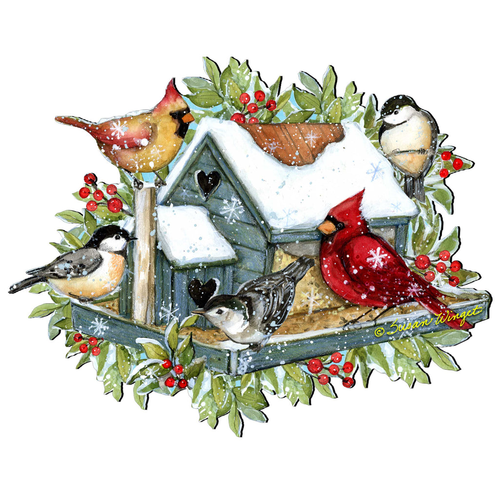Front Door Winter Cardinals Birdhouse Decor - Christmas Welcome by Susan Winget - Handmade Gift Product Code 8471115-2H-SW