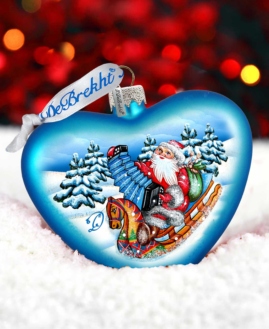 Love Heart Accordion Santa Glass Ornament by G. DeBrekht - Christmas Santa Snowman Decor - 752-023