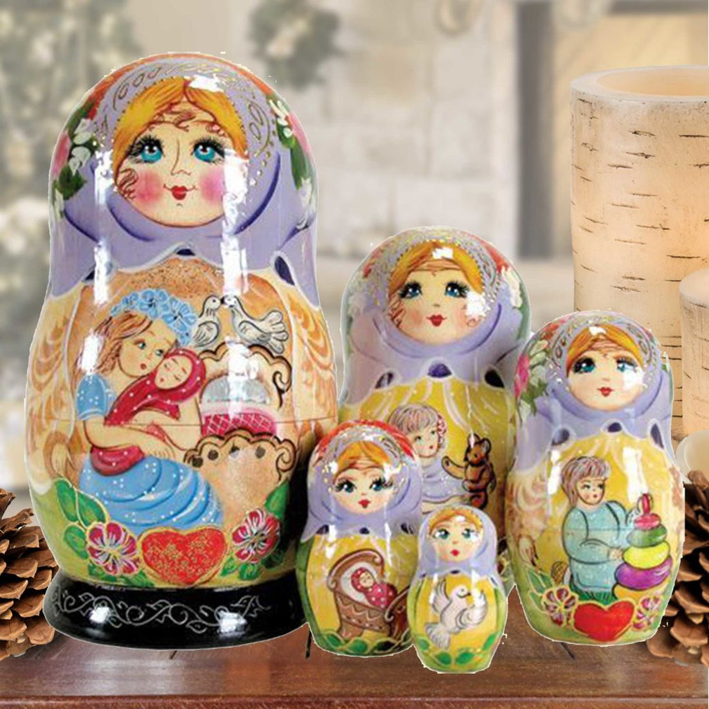 Mother Love Matreshka Nesting Hand-Painted Dolls Set of 5 by G. DeBrekht - Love Family Kids Decor - 130231