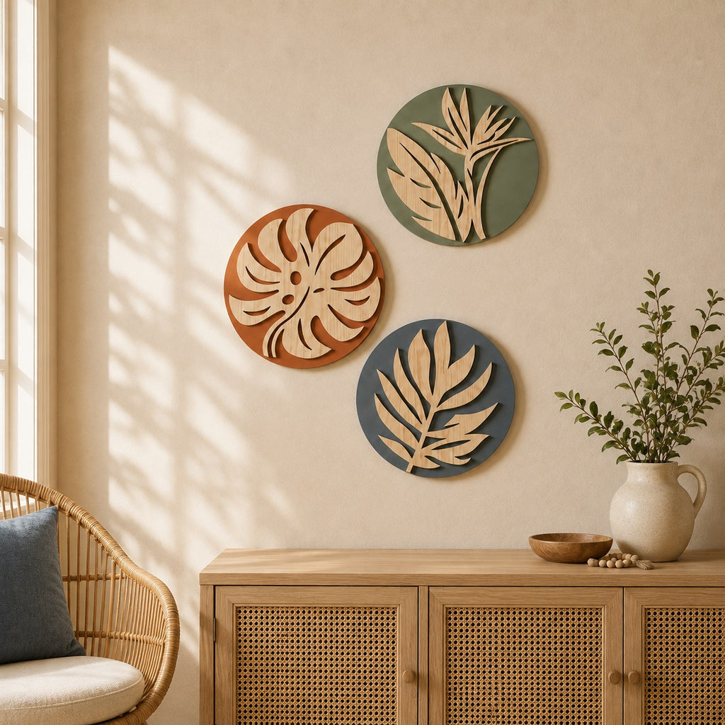 Tropical Botanical Wall Art Set of 3 – Organic Elements Collection - G987006