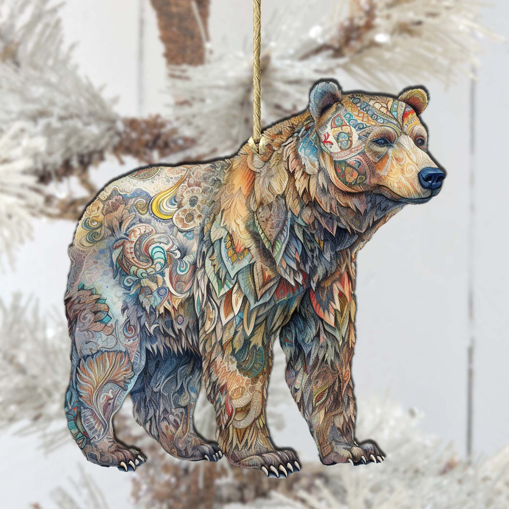 Alaskan Majestic Bear Wooden Ornaments by G.Debrekht - Wildlife Holiday Decor - 8710106-1