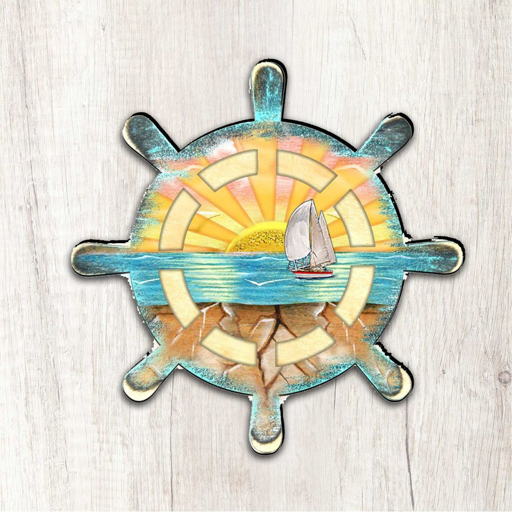 Captains Wheel Coastal Outdoor Decor Large Ornament by G. DeBrekht - Coastal Holiday Decor - 8198536M