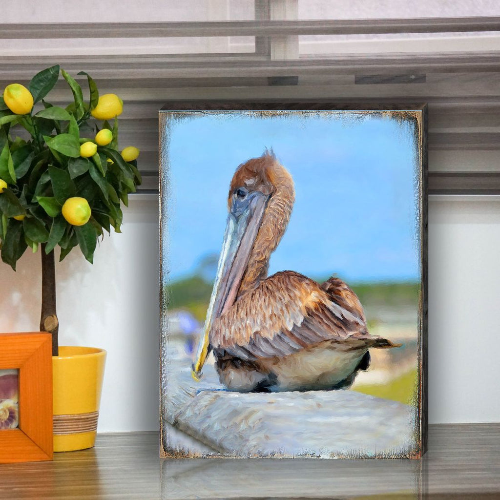 Spengler Pelican Wooden Coastal Wall Art by Nature Wonders - Coastal Sea-Life Decor - 95325B