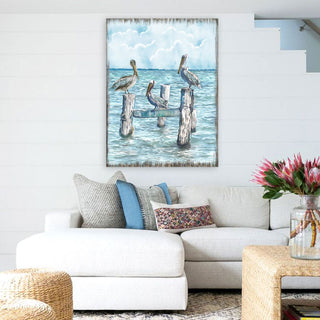 Waiting for a Catch Pelicans Wooden Coastal Wall Art by Nature Wonders - Coastal Sea-Life Decor - 95252-5B