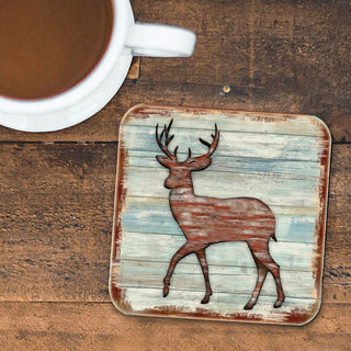 Deer Wooden Cork Coasters Gift Set of 4 by Nature Wonders - Nature Wildlife Decor - 8198211-9C-S4