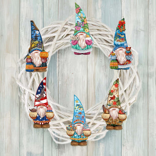 Holiday Gnomes Clip-On Eco Wood Decorative Ornaments Set of 6 by G. Debrekht - Christmas Decor - 8090138C-S6