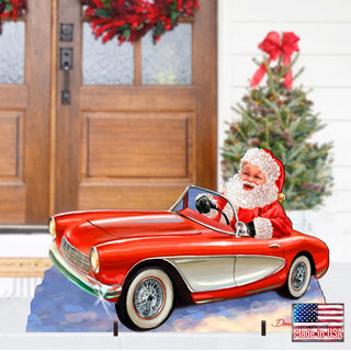 Santa Sports Car Christmas Outdoor Scene by D. Gelsinger - Christmas Santa Snowman Decor - 8461030F-1554
