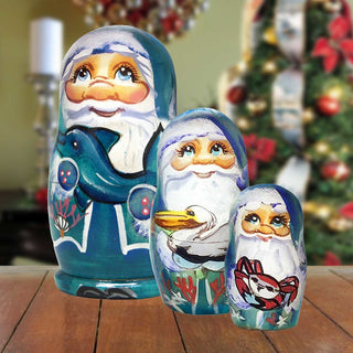 Mr. Santa of Sea Matreshka Nesting Hand-Painted Doll Set of 5 by G. DeBrekht - Coastal Holiday Decor - 110165