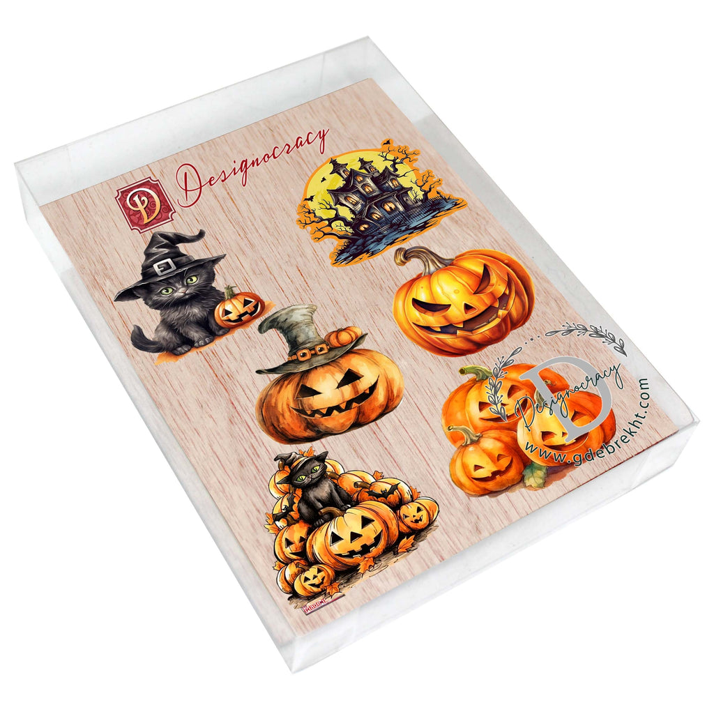 Spooky Pumpkins Decorative Eco Wood Magnets Set of 6 by G. Debrekht - Halloween Decor - 8090019G-S6