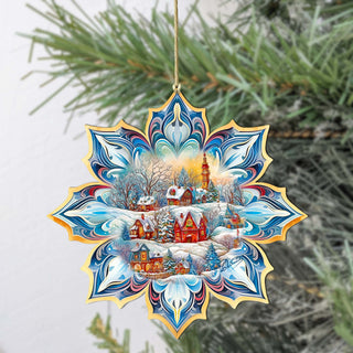 Winter Village Snowflake Wooden Ornaments by G. Debrekht - Christmas Decor - 8688418