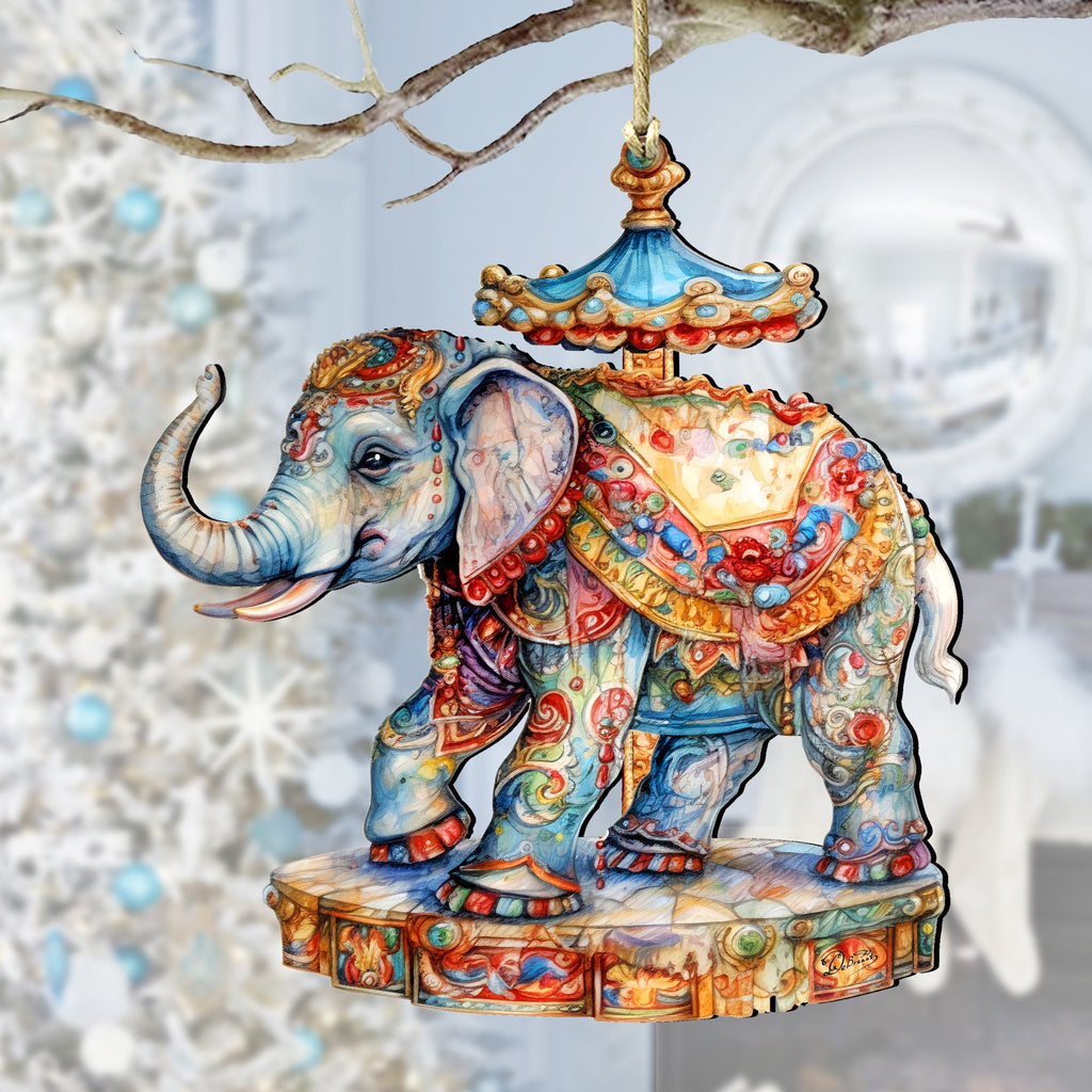 Carousel Elephant Wooden Ornaments by G. Debrekht Christmas Decor - 8611029