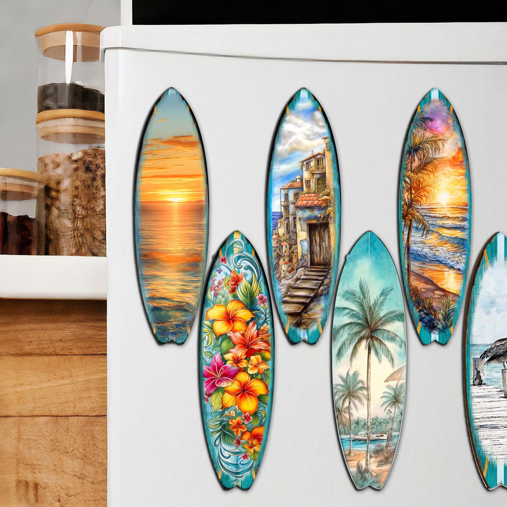 Tropical Surfboards Decorative Eco Wood Magnets Set of 6 by G. Debrekht - Coastal Decor - 8090069G-S6