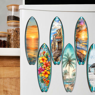Tropical Surfboards Decorative Eco Wood Magnets Set of 6 by G. Debrekht - Coastal Decor - 8090069G-S6