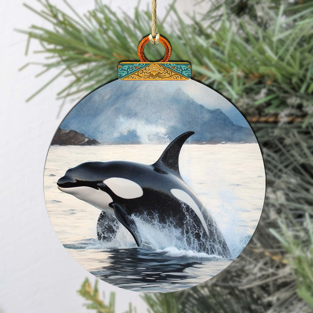 Alaskan Orcas Wooden Ornaments by G.Debrekht - Wildlife Holiday Decor - 870051