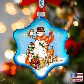 Night Forest Snowman Glass Ornament by Susan Winget - Christmas Santa and Snowman Decor - 754-201-SW
