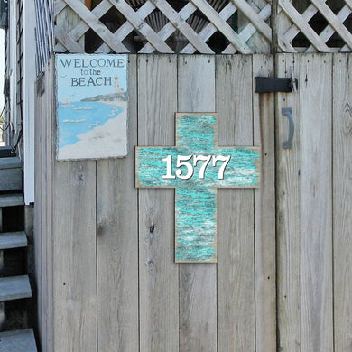 Cross Wooden Custom House Number Sign - Easter Spring Decor - Handcrafted Wooden Handcrafted Wooden Address Sign - MA8198313