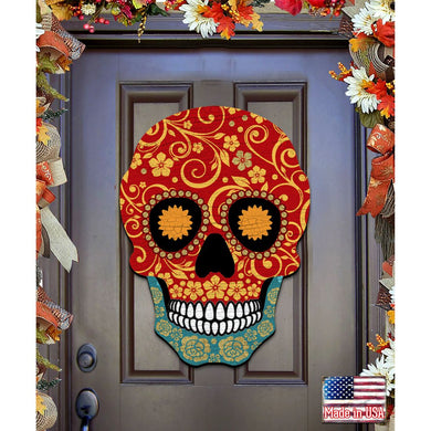 Day of The Dead Decorated Skull Halloween Door Decor by G. DeBrekht - Thanksgiving Halloween Decor - 8198443-2H