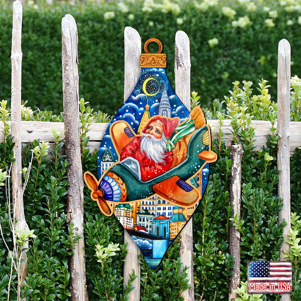 Santa On an Airplane Christmas Door Decor by G. DeBrekht - Christmas Santa Snowman Decor - 8112170H