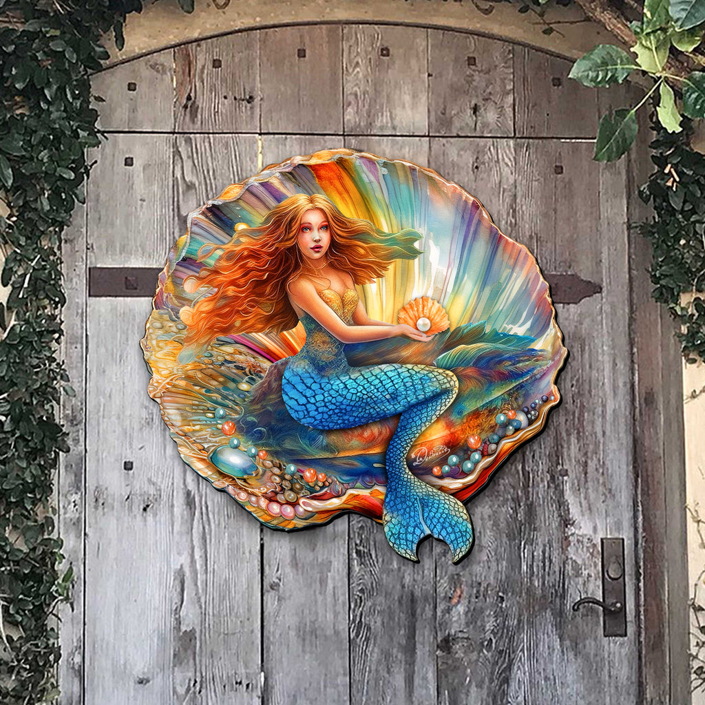 Mermaid in the Shell Holiday Door Decor by G. Debrekht - Coastal Holiday Decor - 8688200H