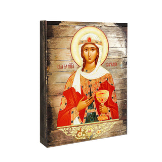 Saint Barbara Wooden Gold Plated Religious Orthodox Sacred Icon - Inspirational Icon Decor - 85038