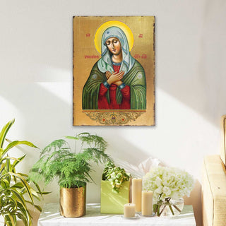 Tenderness Mother of God Wooden Gold Plated Religious Orthodox Sacred Icon - Inspirational Icon Decor - 85012