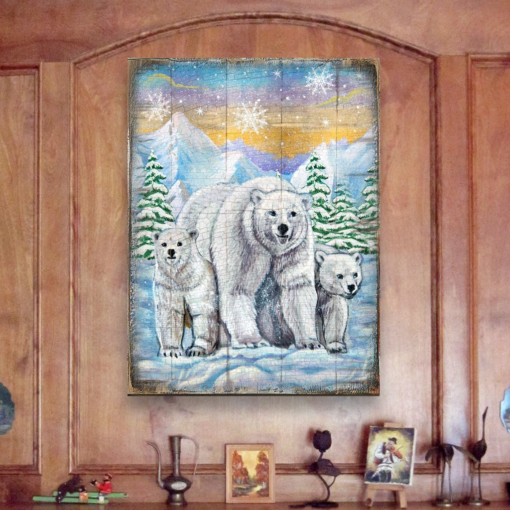 Polar Bears Art Wooden Wall Art by Nature Wonders - Nature Wildlife Decor - 95215B
