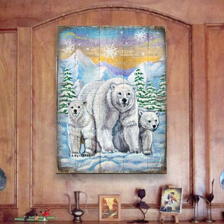 Polar Bears Art Wooden Wall Art by Nature Wonders - Nature Wildlife Decor - 95215B