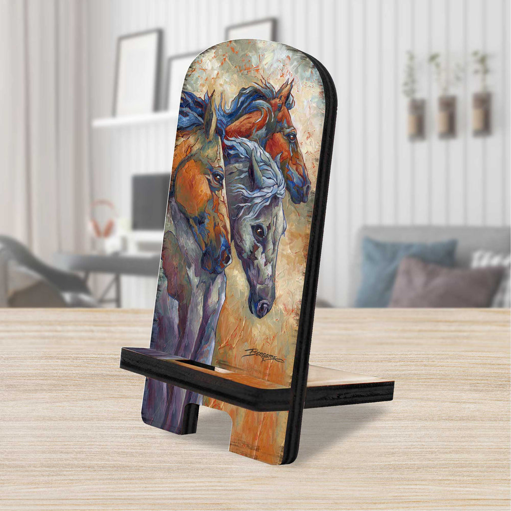 Let Them Run Horse Heads Cell Phone Stand Wood Mobile Tablet Holder Charging Station Organizer - 892097-JB