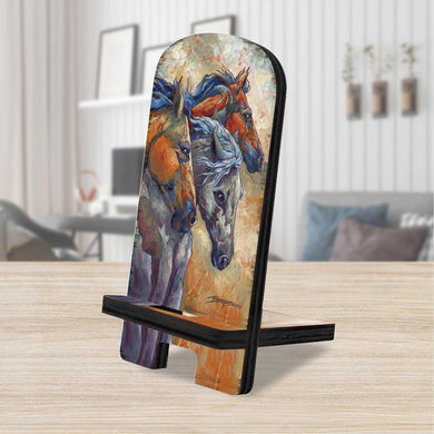 Let Them Run Horse Heads Cell Phone Stand Wood Mobile Tablet Holder Charging Station Organizer - 892097-JB