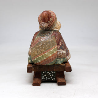 One-of-a-Kind Santa with Bag on Sleigh WOODCARVED Figurine 6x6x35 inches by G. Debrekht - - Unique Handcarved and Handpainted Collectible