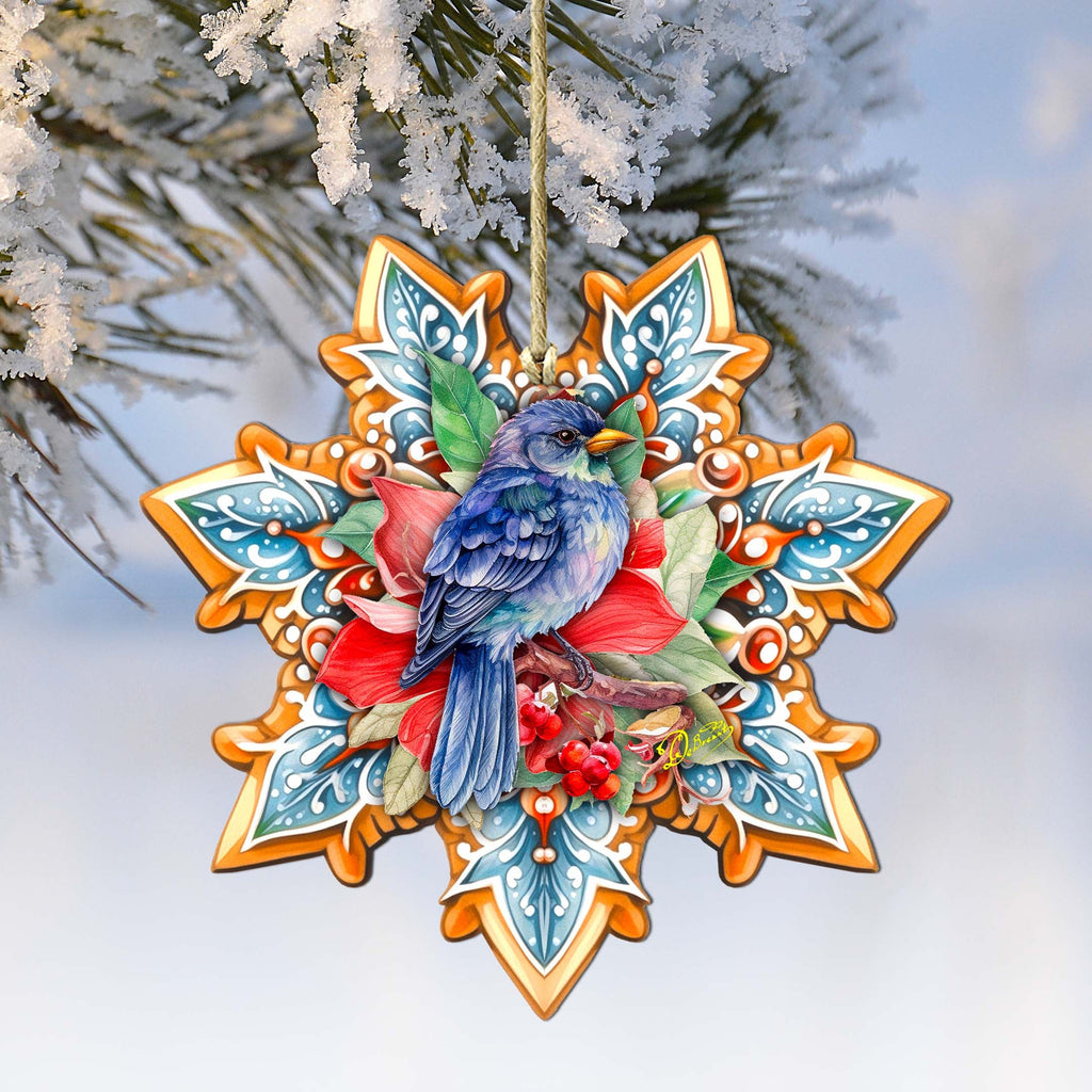Blue Bird Snowflake Large Wooden Ornament by G. Debrekht - Nature Wildlife Decor - 8688410M