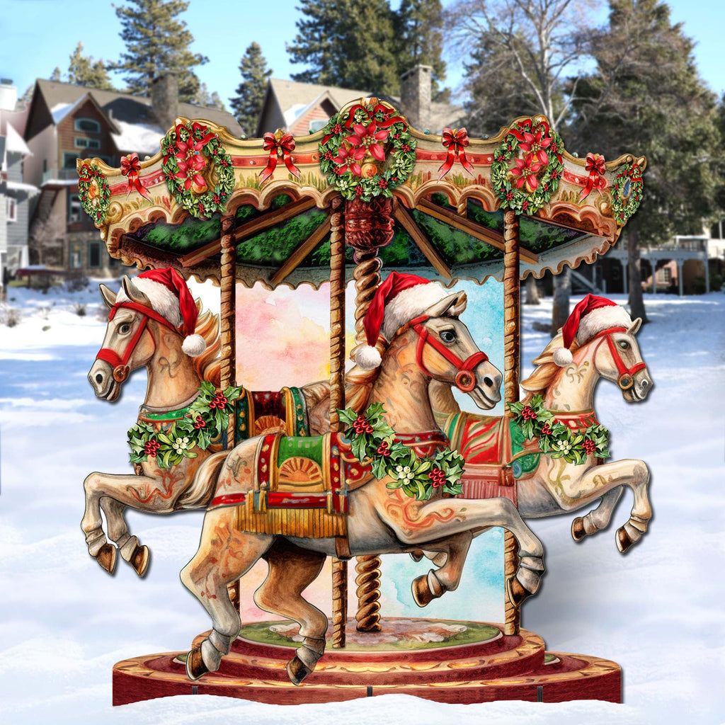Christmas Carousel Outdoor Decor by G. Debrekht - Christmas Santa Snowman Decor - 8611030F