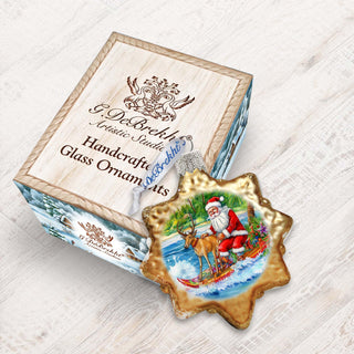 Coastal Decorations - Santa Claus Surfing Keepsake Glass Ornaments by G. Debrekht - Christmas Decor - 777419