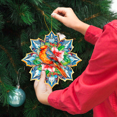 Forest Bird Snowflake Large Wooden Ornament by G. Debrekht - Nature Wildlife Decor - 8688412M