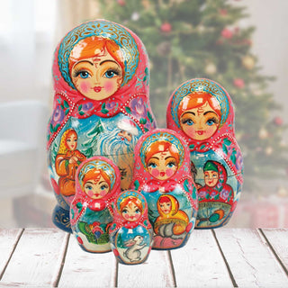 Father Frost Matreshka Stacking Hand-Painted Dolls Set of 5 by G. DeBrekht - Christmas Decor - 1300951