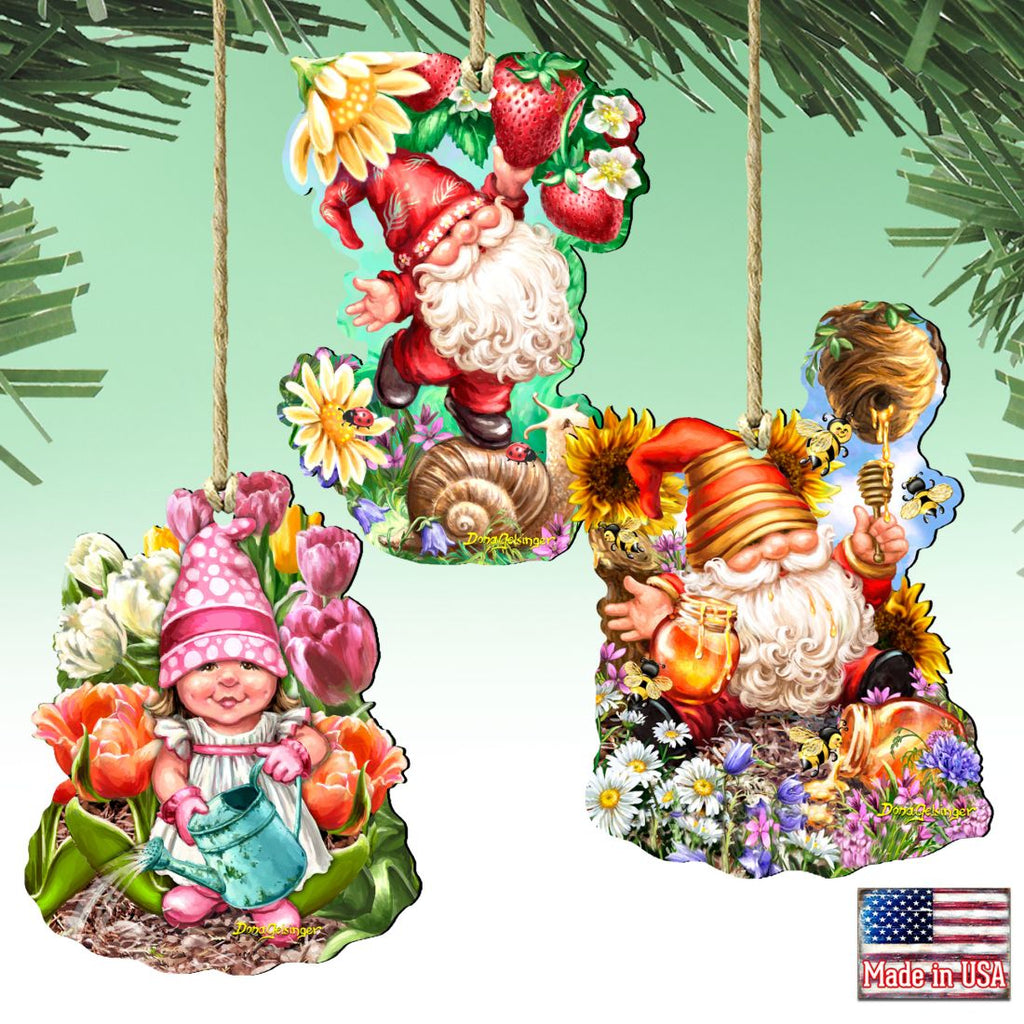 Gnomes Wooden Ornaments Set of 3 by Gelsinger - Christmas Santa Snowman Decor - 8461060-S3-DG