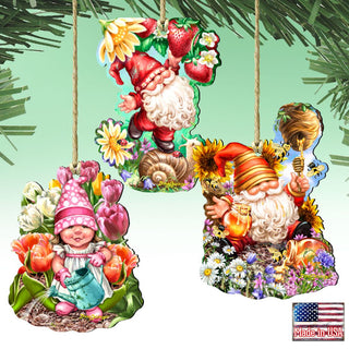 Gnomes Wooden Ornaments Set of 3 by Gelsinger - Christmas Santa Snowman Decor - 8461060-S3-DG