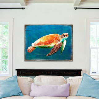Revis Sea Turtle Wood Wooden Coastal Wall Art by Nature Wonders - Coastal Sea-Life Decor - 95266B