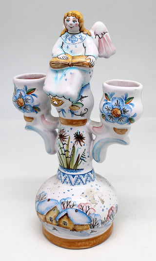 One-of-a-Kind Angel Candle Holder Unique Hand Painted Porcelain Holiday Decor 8.5