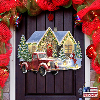 Christmas Light Lane with Truck Door Decor by D. Gelsinger - Christmas Santa Snowman Decor - 8461039H-1926