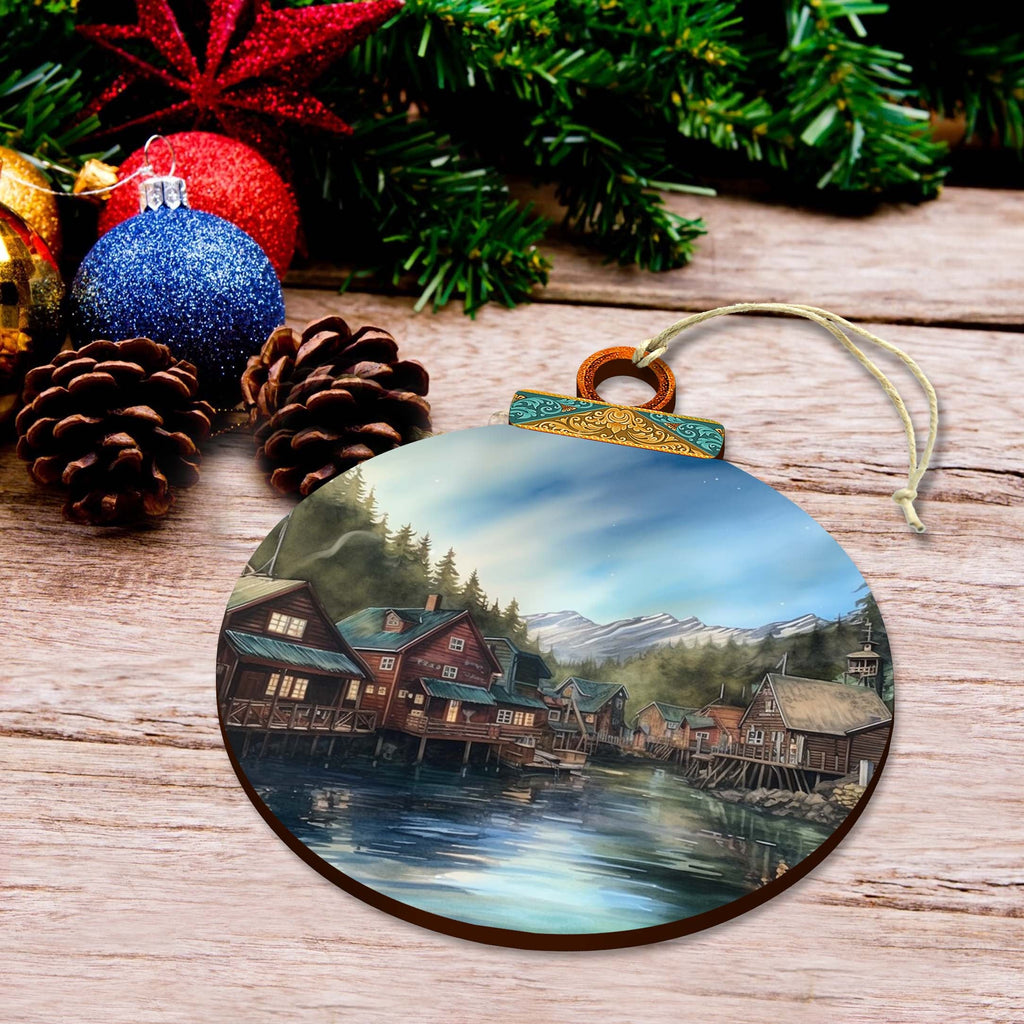 Frozen Horizon Chalets Wooden Ornaments by G.Debrekht - Wildlife Holiday Decor - 870015