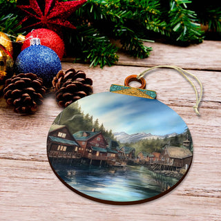 Frozen Horizon Chalets Wooden Ornaments by G.Debrekht - Wildlife Holiday Decor - 870015