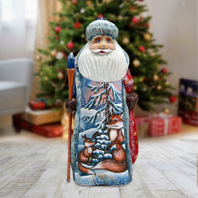 Fox Family Santa Wilderness Hand-Painted WOODCARVED Figurine by G. DeBrekht - Wildlife Holiday Decor - 821827